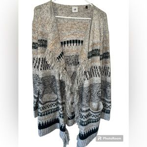 CAbi open front fringe cardigan